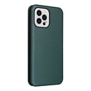 Carbon Fiber Texture Flip Leather Phone Case For iPhone 14 Pro Max (Green)