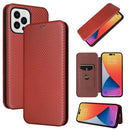 Carbon Fiber Texture Flip Leather Phone Case For iPhone 14 Pro Max (Brown)