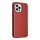 Carbon Fiber Texture Flip Leather Phone Case For iPhone 14 Pro Max (Brown)