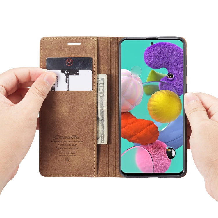 For Galaxy A51 CaseMe Multifunctional Horizontal Flip Leather Case, with Card Slot & Holder & Wallet(Brown)