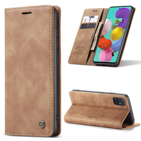 For Galaxy A51 CaseMe Multifunctional Horizontal Flip Leather Case, with Card Slot & Holder & Wallet(Brown)