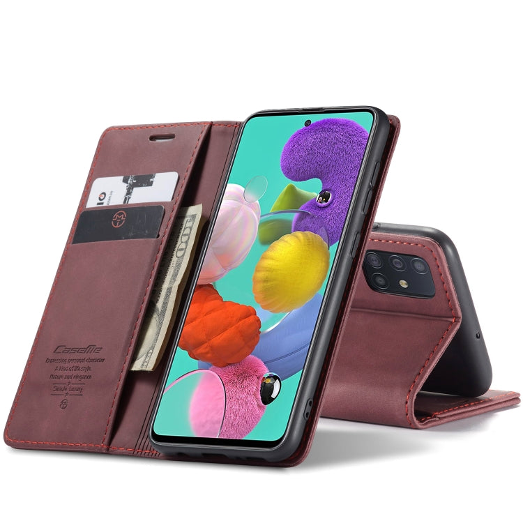 For Galaxy A51 CaseMe Multifunctional Horizontal Flip Leather Case, with Card Slot & Holder & Wallet(Wine Red)