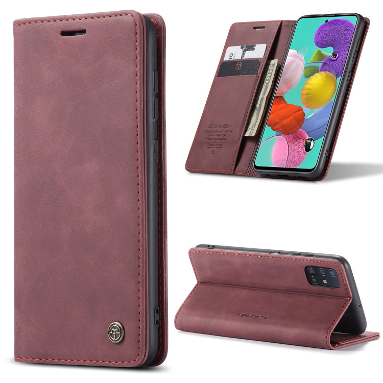 For Galaxy A51 CaseMe Multifunctional Horizontal Flip Leather Case, with Card Slot & Holder & Wallet(Wine Red)