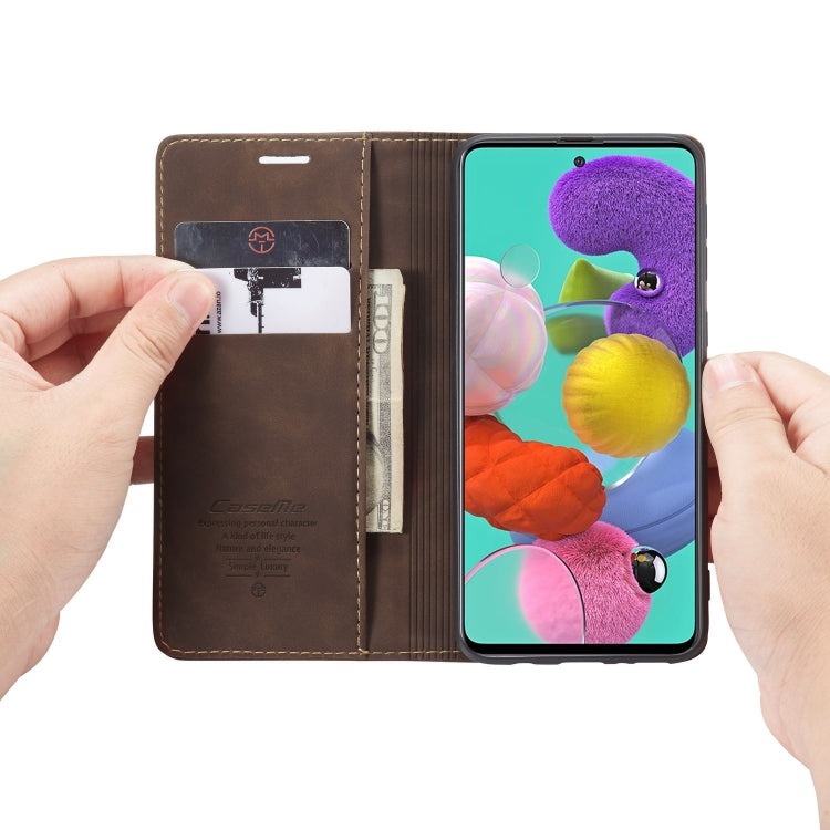 For Galaxy A51 CaseMe Multifunctional Horizontal Flip Leather Case, with Card Slot & Holder & Wallet(Coffee)