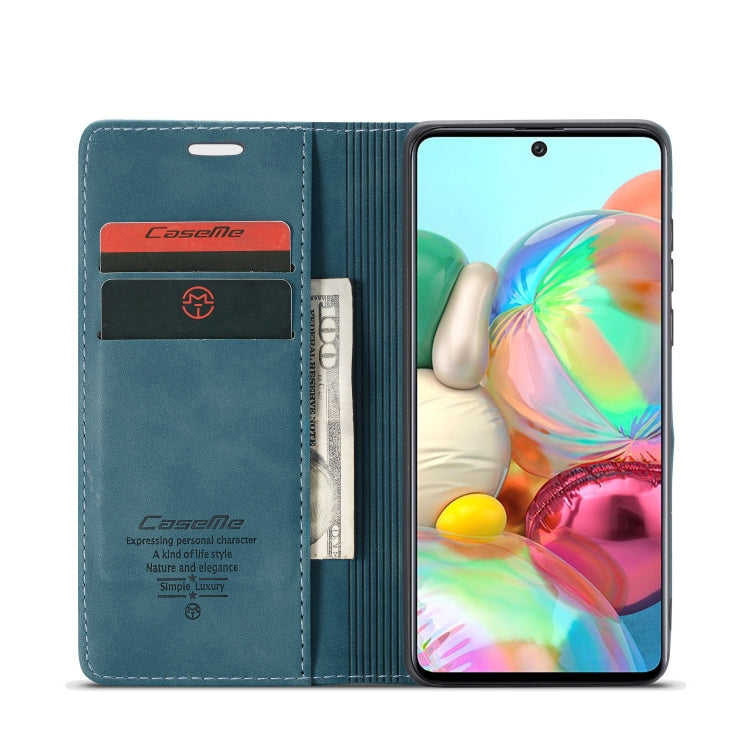 For Galaxy A71 CaseMe Multifunctional Horizontal Flip Leather Case, with Card Slot & Holder & Wallet(Blue)