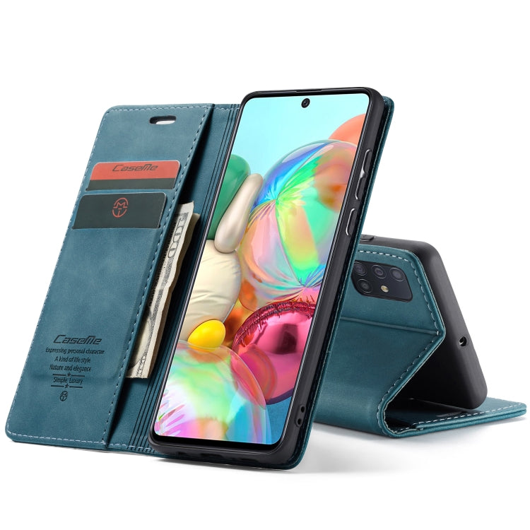 For Galaxy A71 CaseMe Multifunctional Horizontal Flip Leather Case, with Card Slot & Holder & Wallet(Blue)