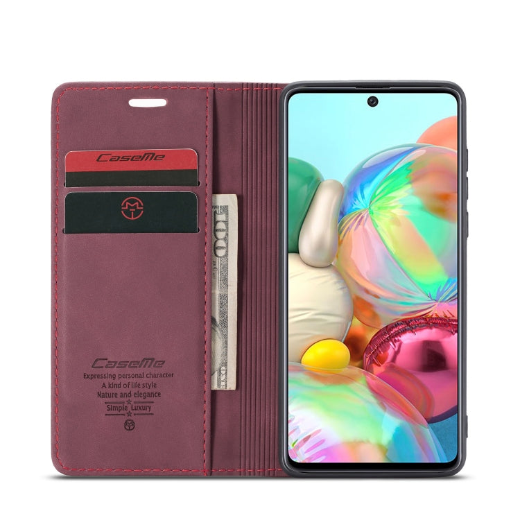 For Galaxy A71 CaseMe Multifunctional Horizontal Flip Leather Case, with Card Slot & Holder & Wallet(Wine Red)