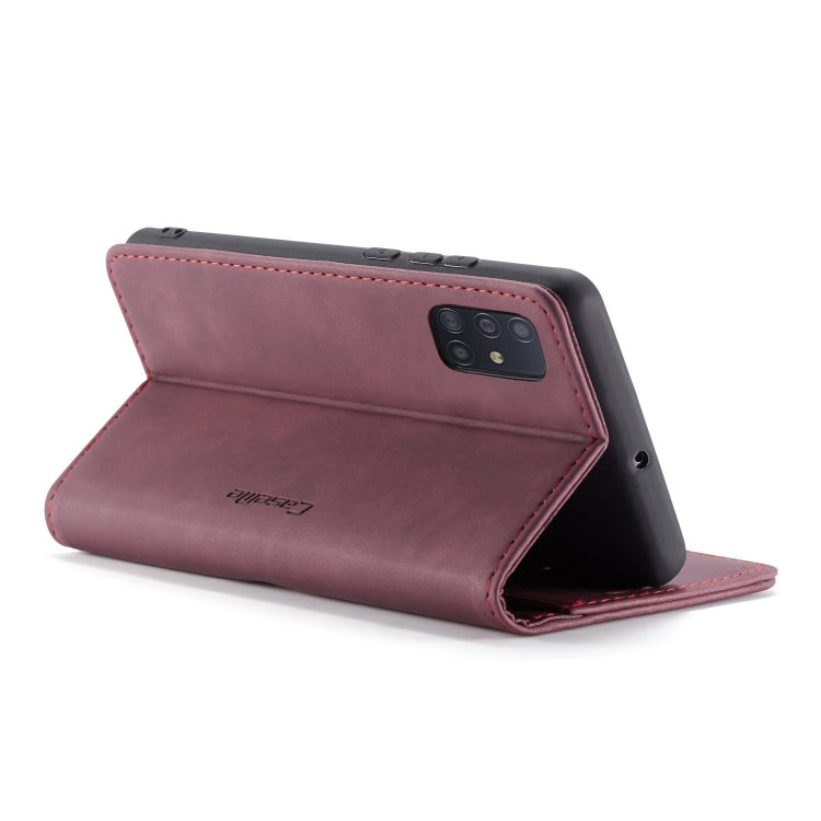 For Galaxy A71 CaseMe Multifunctional Horizontal Flip Leather Case, with Card Slot & Holder & Wallet(Wine Red)