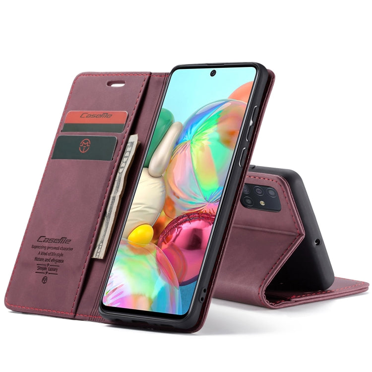 For Galaxy A71 CaseMe Multifunctional Horizontal Flip Leather Case, with Card Slot & Holder & Wallet(Wine Red)