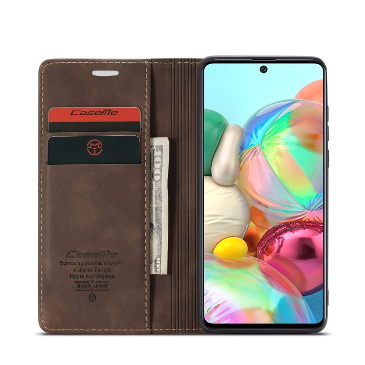 For Galaxy A71 CaseMe Multifunctional Horizontal Flip Leather Case, with Card Slot & Holder & Wallet(Coffee)