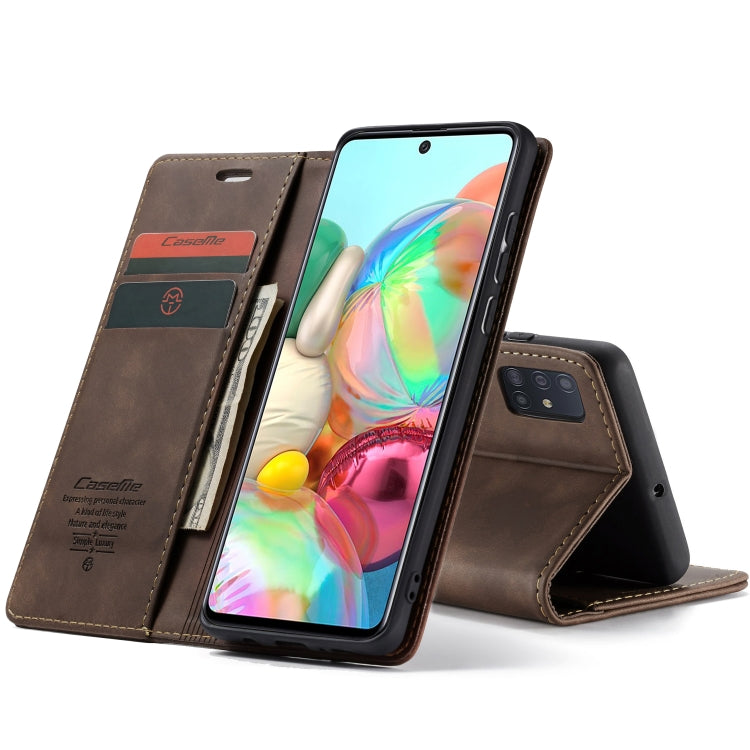 For Galaxy A71 CaseMe Multifunctional Horizontal Flip Leather Case, with Card Slot & Holder & Wallet(Coffee)