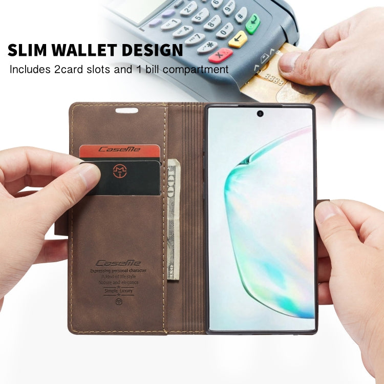 For Galaxy A81 / Note 10 Lite CaseMe Multifunctional Horizontal Flip Leather Case, with Card Slot & Holder & Wallet(Coffee)