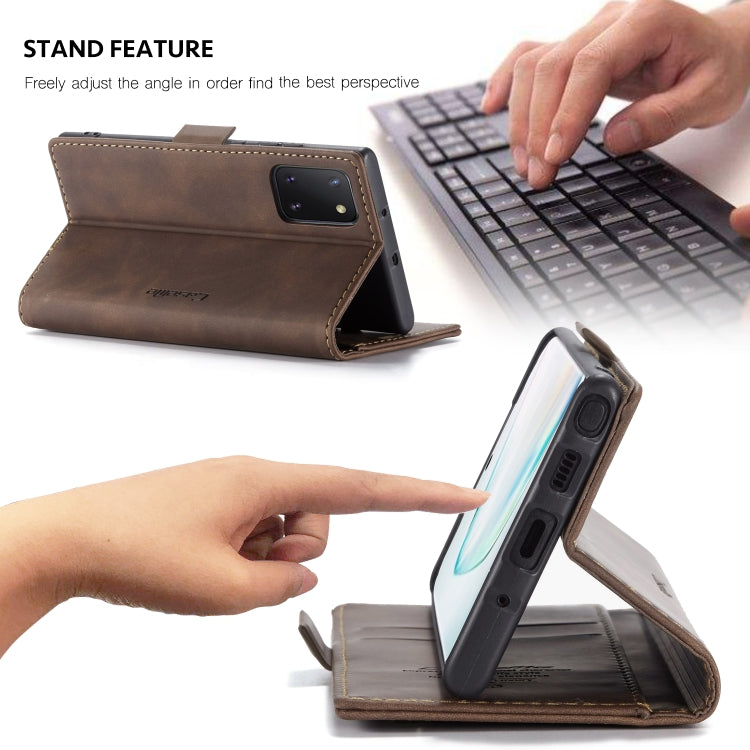 For Galaxy A81 / Note 10 Lite CaseMe Multifunctional Horizontal Flip Leather Case, with Card Slot & Holder & Wallet(Coffee)