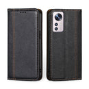 For Xiaomi 12 Pro Grid Texture Magnetic Flip Leather Phone Case(Black)