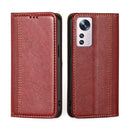 For Xiaomi 12 Pro Grid Texture Magnetic Flip Leather Phone Case(Red)