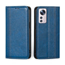 For Xiaomi 12 Pro Grid Texture Magnetic Flip Leather Phone Case(Blue)