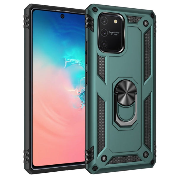 For Galaxy A91 / S10 Lite Shockproof TPU + PC Protective Case with 360 Degree Rotating Holder(Green)