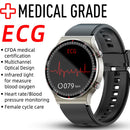 G08 1.3 inch TFT Screen Smart Watch, Support Medical-grade ECG Measurement/Women Menstrual Reminder, Style:Black Leather Strap(Silver)