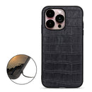 For iPhone 14 Pro Max Crocodile Texture Genuine Leather Phone Case (Black)