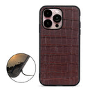 For iPhone 14 Pro Max Crocodile Texture Genuine Leather Phone Case (Brown)