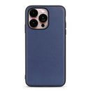 For iPhone 14 Pro Max Lambskin Texture Genuine Leather Phone Case (Blue)
