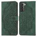 For Samsung Galaxy S21 5G Mandala Embossed Flip Leather Phone Case(Green)