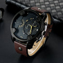 CAGARNY 6819 Multifunctional Dual Time Zone Quartz Business Sport Watch for Men(Black Shell Black Surface Brown Leather)
