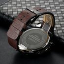CAGARNY 6819 Multifunctional Dual Time Zone Quartz Business Sport Watch for Men(Black Shell Black Surface Brown Leather)