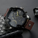CAGARNY 6819 Multifunctional Dual Time Zone Quartz Business Sport Watch for Men(Black Shell Black Surface Brown Leather)