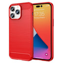 Brushed Texture Carbon Fiber TPU Phone Case For iPhone 14 Pro Max (Red)