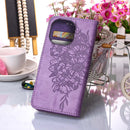 Embossed Butterfly Leather Phone Case For iPhone 14 Pro (Light Purple)