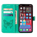 Embossed Butterfly Leather Phone Case For iPhone 14 Pro (Green)