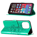 Embossed Butterfly Leather Phone Case For iPhone 14 Pro (Green)