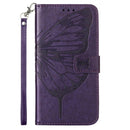 Embossed Butterfly Leather Phone Case For iPhone 14 Pro (Dark Purple)