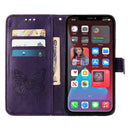Embossed Butterfly Leather Phone Case For iPhone 14 Pro (Dark Purple)