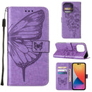 Embossed Butterfly Leather Phone Case For iPhone 14 Pro Max (Light Purple)