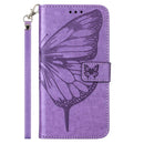 Embossed Butterfly Leather Phone Case For iPhone 14 Pro Max (Light Purple)