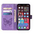 Embossed Butterfly Leather Phone Case For iPhone 14 Pro Max (Light Purple)