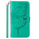 Embossed Butterfly Leather Phone Case For iPhone 14 Pro Max (Green)