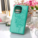 Embossed Butterfly Leather Phone Case For iPhone 14 Pro Max (Green)
