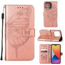 Embossed Butterfly Leather Phone Case For iPhone 14 Pro Max (Rose Gold)