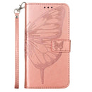 Embossed Butterfly Leather Phone Case For iPhone 14 Pro Max (Rose Gold)