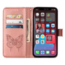 Embossed Butterfly Leather Phone Case For iPhone 14 Pro Max (Rose Gold)