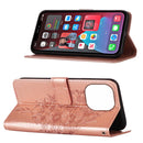 Embossed Butterfly Leather Phone Case For iPhone 14 Pro Max (Rose Gold)