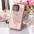 Embossed Butterfly Leather Phone Case For iPhone 14 Pro Max (Rose Gold)