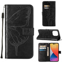 Embossed Butterfly Leather Phone Case For iPhone 14 Pro Max (Black)