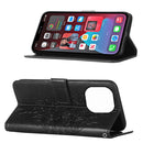 Embossed Butterfly Leather Phone Case For iPhone 14 Pro Max (Black)