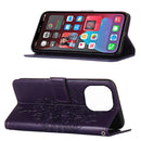 Embossed Butterfly Leather Phone Case For iPhone 14 Pro Max (Dark Purple)