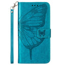 Embossed Butterfly Leather Phone Case For iPhone 14 Pro Max (Blue)