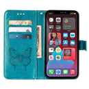 Embossed Butterfly Leather Phone Case For iPhone 14 Pro Max (Blue)
